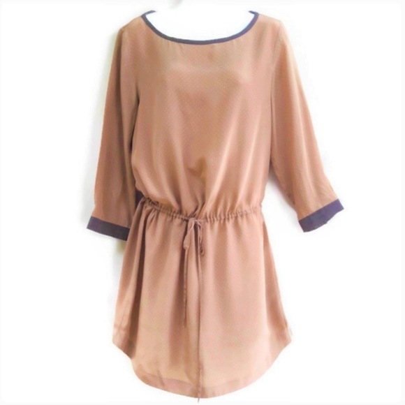 Club Monaco Dresses & Skirts - SILK Club Monaco Beige Dress Polka Micro Dot Boat Neck Drawstring 8